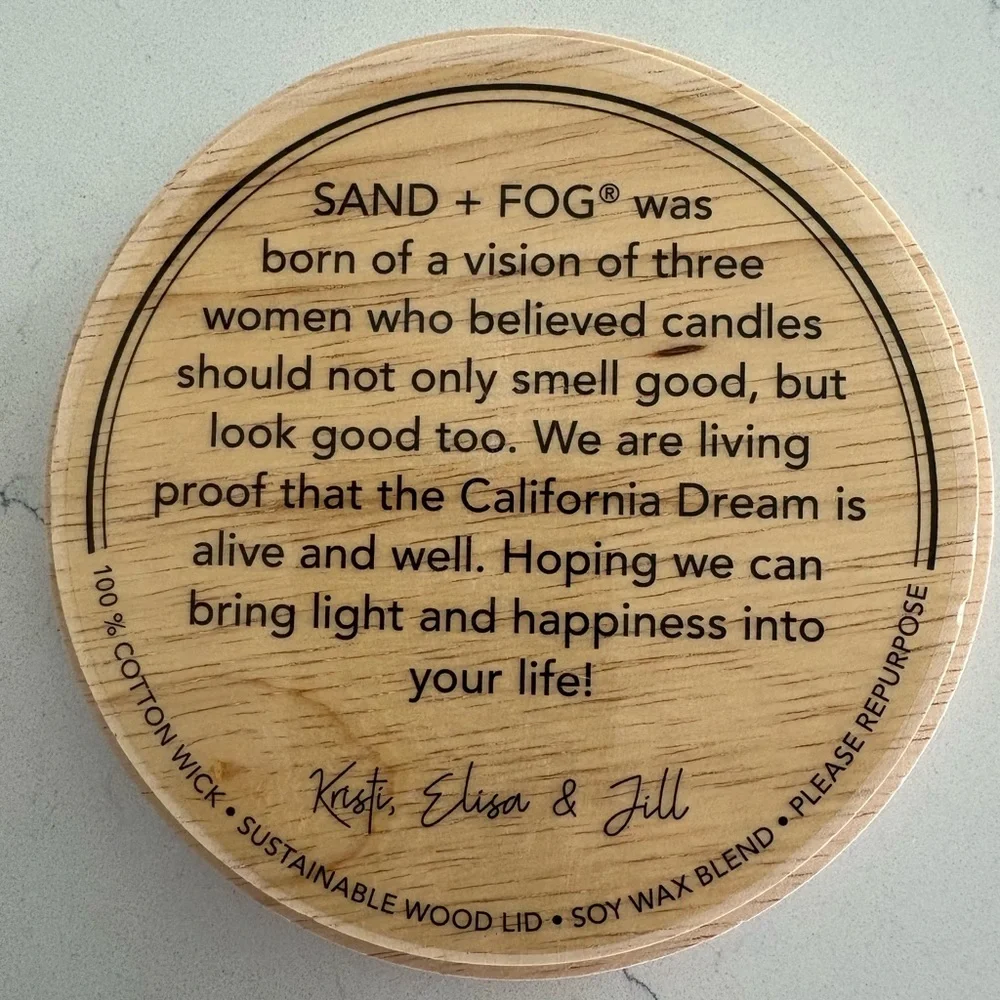 Sand + Fog EXTRA LARGE Soy Coastal Fig Scented Essential Oils Candle 25 oz NWOT